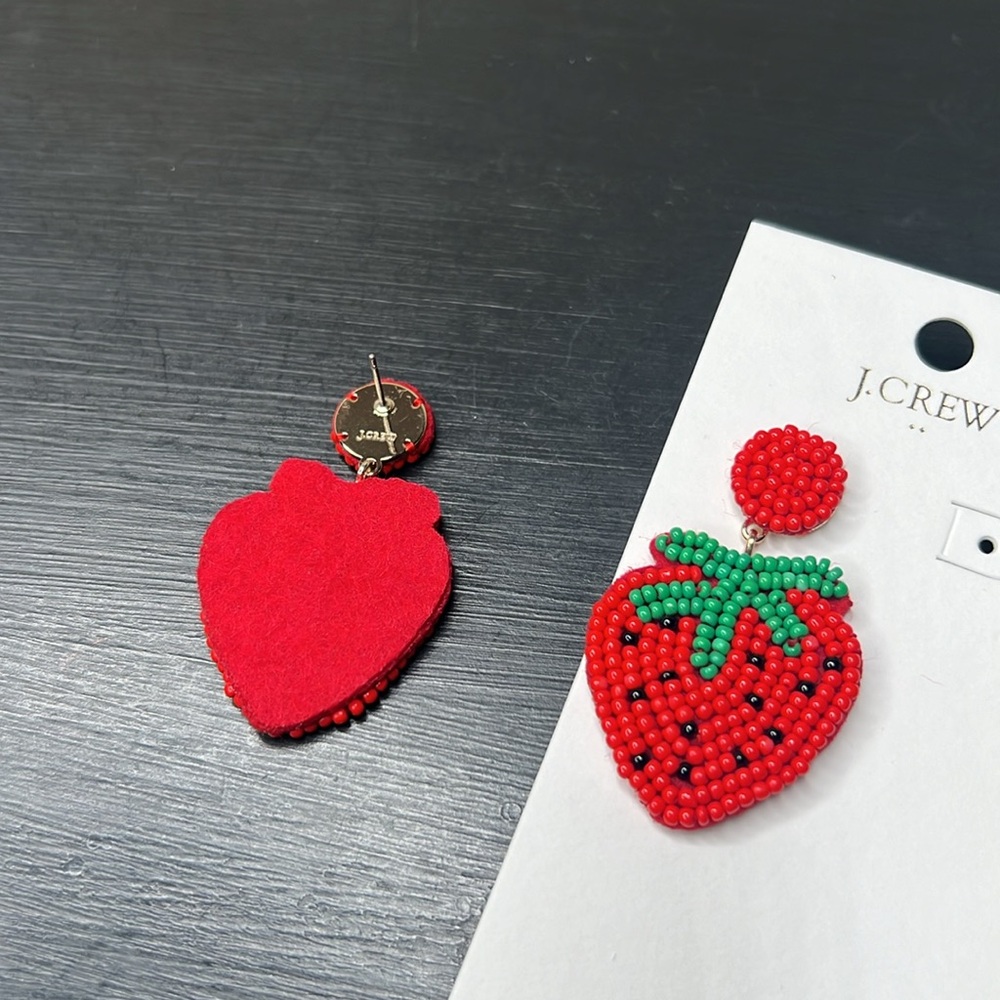 J. Crew Strawberry beaded earrings NWT - Picture 3 of 3